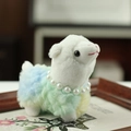 Cute alpaca plush keychain in pastel blue and green colors with pearl necklace - About 12cm / Patchwork Blue