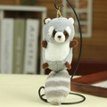 Porte-clés peluche de petit raton laveur mignon avec queue rayée et clip doré - Gris / Environ 12cm