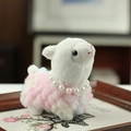 Cute pink and white plush alpaca pendant with decorative pearl necklace detail - About 12cm / Patchwork Pink