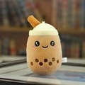 Brown milk tea plush keychain with cute embroidery and pearl details in soft finish - Pearl Style (01) / Brown