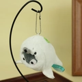 Cute white plush keychain with penguin hoodie design and silver metal bead chain - White Seal