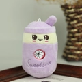Portachiavi in peluche a forma di bubble tea con ricamo di frutto del drago viola - Piccolo / Litchi