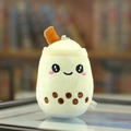 Cute yellow plush bubble tea keychain variant with embroidered face and silver ball chain - Off White