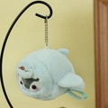 Cute plush penguin pendant in blue shark costume with silver bead chain keychain - Light Green Dolphin