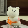 Cute white plush bear keychain with orange crossbody bag and pearl detail charm - Bear
