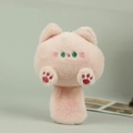 Pink plush cat keychain with soft faux fur green eyes and metal ring for bag charm - Pink / Approx 10cm