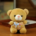 Brown plush teddy bear keychain holding a pink love you heart with a plaid bow - About 12cm / Brown