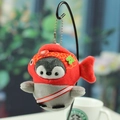 Cute gray plush penguin keychain wearing a red fish hat with silver bead chain - 10cm / Koi Penguin
