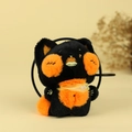Porte-clés chat en peluche noir et orange mignon avec des détails brodés - Noir / 12cm