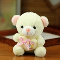 Hellgelber Plüschbär-Anhänger mit LOVE YOU Herz-Stickerei und karierter Schleife - Beige