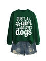 Flat lay of dark green dog lover sweatshirt with distressed blue denim shorts - Dark Green (White Font)