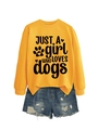 Detail of ginger sweatshirt with dogs print and blue ripped denim shorts set - Yellow (Black Font)