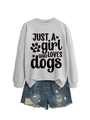 Flat lay of gray sweatshirt with dog lover print and distressed denim shorts set - Grey (Black Font)