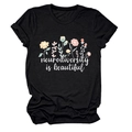 Detail of floral graphic and Neurodiversity is Beautiful text on black T-shirt - S / Tops / Black (White Text)