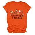 Detail showing high-quality orange cotton fabric and neurodiversity is beautiful print - S / Tops / Orange (Black Text)