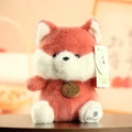 Plush animal toy in reddish-brown faux fur with a branded leather collar tag - Fox / 15-18cm Ornament Style