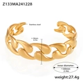Detail view of 18K gold plated stainless steel teardrop bracelet showing 18mm width - Gold - Geometric Leaf Style (Z133)