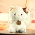 Plush calico cat stuffed animal toy in white, tan, and brown fur by Yirong Fang - Cat / 15-18cm Ornament Style