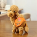 Brauner Plüschkamel-Schlüsselanhänger mit besticktem orangem Sattel und Metallkette - Bestickter Sattel Kamel Anhänger / Orange