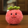 Cute pink strawberry plush keychain with soft fur and embroidered face on wooden surface - Apple / 9-12cm
