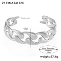 Braided wide silver stainless steel open bangle bracelet for men and women - Silver - Geometric Leaf Style (Z133)