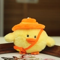 Cute yellow plush chick keychain with orange hat and crossbody bag on wooden tray - 8cm / Hat Chicken