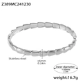 Silver stainless steel segmented link bracelet featuring 6mm width and 60mm diameter - Silver - Scale Textured Style (Z389)