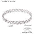 Bracciale in acciaio inossidabile argento con cuori traforati e dimensioni dettagliate - Stile Catena a Cuore (Z179) / Color Acciaio