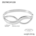 Silver stainless steel wave bangle with 10.5mm width and infinity geometric design - Silver - Wave Infinity Style (Z027)