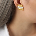 Pendientes ondulados bicolor en acero inoxidable con baño de oro de 18K - Estilo Bicolor
