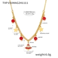 Detailed size specifications for gold stainless steel Christmas tree pendant necklace - Garnet Christmas Tree Necklace (TXP191)