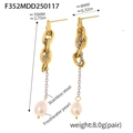Detaillierte Größentabelle für lange Edelstahl-Quastenohrringe mit Süßwasserperlen - Goldene Perlenohrringe / Gold