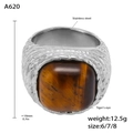 Square tiger eye stone ring with textured stainless steel band for men - US 6 / Steel & Tiger Eye