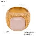Golden stainless steel ring featuring a square pink crystal and woven texture band - US 6 / Rose Quartz Gold