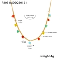 Detailed view of bohemian gold stainless steel necklace with faceted colorful crystals - Gold Multicolor Heart Pendant