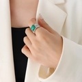 Anello vintage in acciaio inossidabile argento con malachite verde rettangolare - US 6 / Argento + Pietra Verde