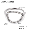 Anello ovale traforato in acciaio inossidabile con zirconi argentati taglia 7 - US 7 / Argento Zircone Bianco