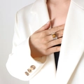 Anello minimalista in acciaio inossidabile argento con pietra occhio di tigre quadrata - US 6 / Argento+Occhio di Tigre