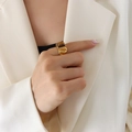 Anello vintage in oro con pietra naturale occhio di tigre quadrata per unisex - US 6 / Oro + Occhio di Tigre