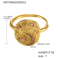 Detail van maat 7 hemelse ring met roze zirkoon en maan ster oog patronen - US 7 / Goud Roze Zirkonia