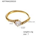 18K gold plated stainless steel ring with 6.1mm white zircon and twisted band - US 7 / Gold White Zirconia