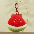 Cute watermelon plush keychain with embroidery face and red metal keyring pendant - 10-14cm With Keychain / Watermelon