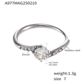 Polished silver stainless steel ring with 6.1mm zircon stone and side accents - US 7 / Silver White Zircon