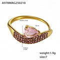 Anillo de acero dorado con circón rosa en forma de gota y detalles de pavé de circonitas - US 7 / Circonia Rosa Color Dorado