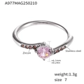 Polished stainless steel ring for women with 6.1mm pink round zircon stone - US 7 / Steel Pink Zircon