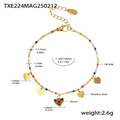 Detailansicht eines Herz-Zirkon-Anhängers mit Maßen und bunten Öltropfen-Perlen - Goldherz Mehrfarbige Zirkonia Armband (TXE224)