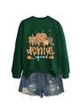 Detail of dark green Dental Squad sweatshirt with autumn pumpkin tooth graphics - S / Dark Green (White Print)