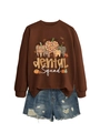 Detail of Dental Squad graphic sweatshirt in dark brown paired with blue denim shorts - S / Coffee (White Print)