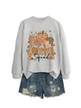 Detail of Dental Squad graphic print with autumn patterns on light grey sweatshirt - S / Grey (Black Print)