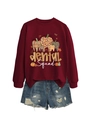 Detail of burgundy Dental Squad sweatshirt featuring a pumpkin design and denim shorts - S / Wine Red (White Print)